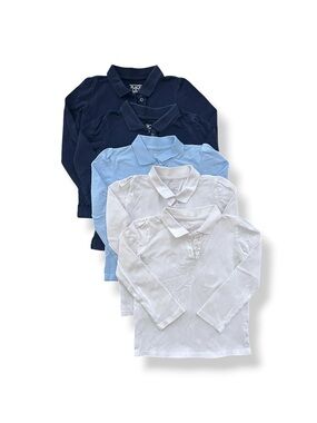 5 Pk Girls Uniform Long Sleeve Ruffle Soft Stretch Pique Polo Shirt Size 5T